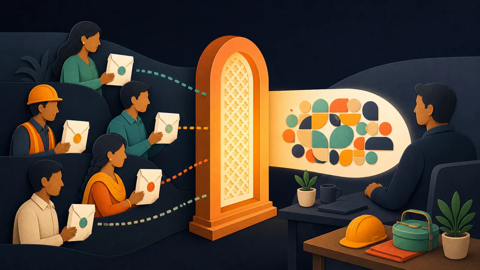 Sealed envelopes from a workforce enter a privacy gateway, which presents an employer with only an abstract group mosaic.